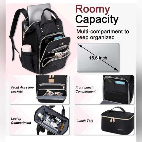 Women's Black Multi Compartment Backpack - Picture 2 of 12